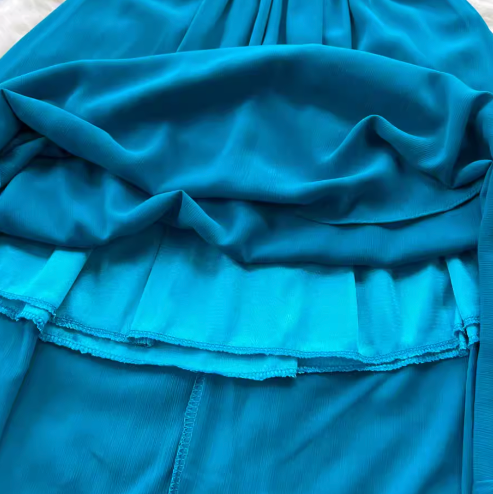 V-neck Stretchy Solid Color Chiffon Dress