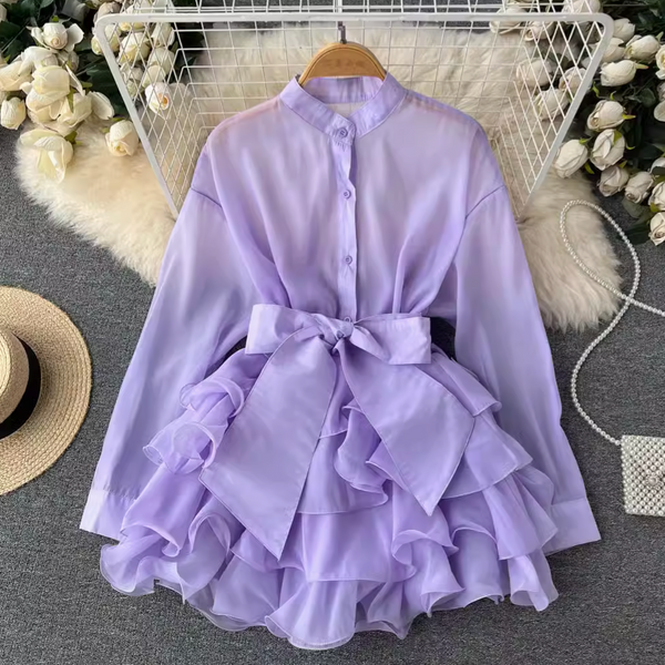 Niche Bow-tie Ruffled Shirt Dress