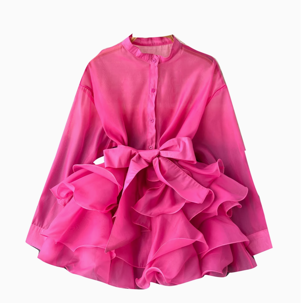 Niche Bow-tie Ruffled Shirt Dress
