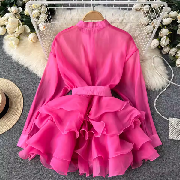 Niche Bow-tie Ruffled Shirt Dress