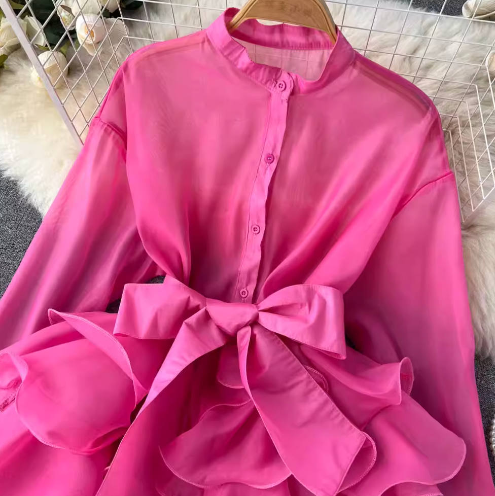 Niche Bow-tie Ruffled Shirt Dress