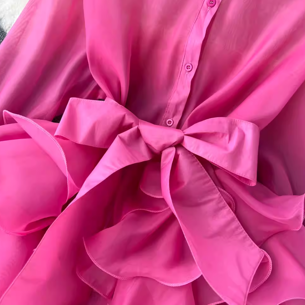 Niche Bow-tie Ruffled Shirt Dress