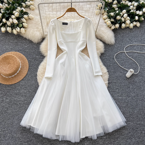 Square Neckline Mesh Patchwork Dress