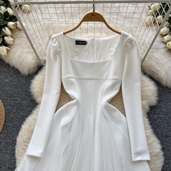 Square Neckline Mesh Patchwork Dress