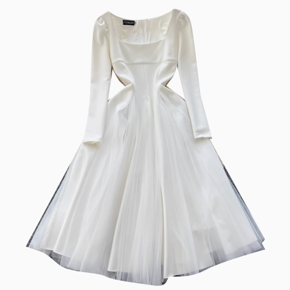Square Neckline Mesh Patchwork Dress