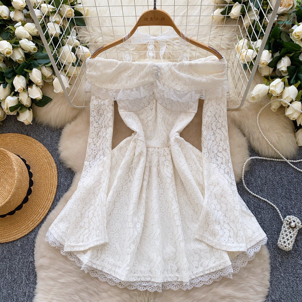 Niche Embroidery Lace Off-shoulder Dress