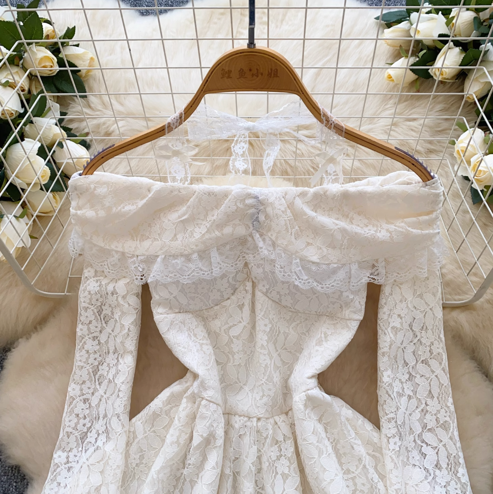 Niche Embroidery Lace Off-shoulder Dress