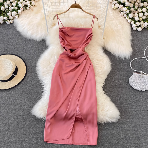 Vintage Solid Color Pleated Slip Dress