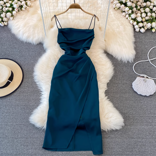 Vintage Solid Color Pleated Slip Dress