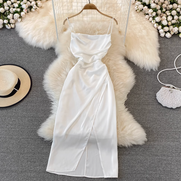 Vintage Solid Color Pleated Slip Dress
