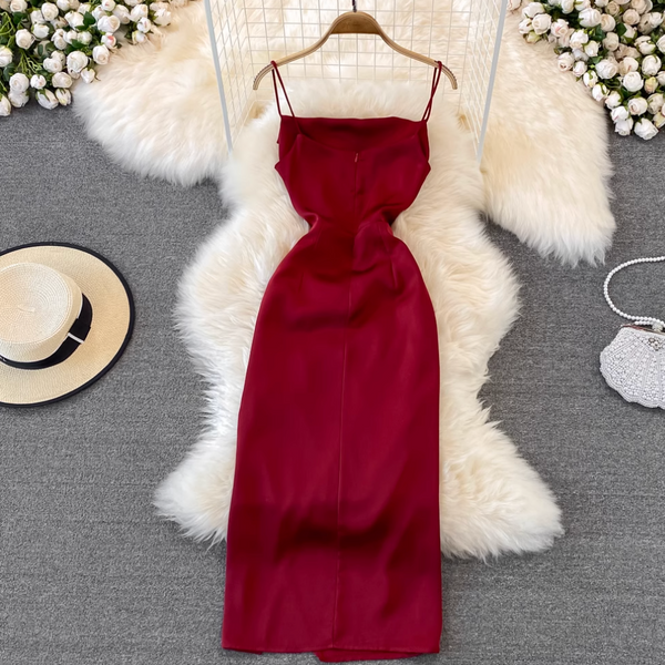 Vintage Solid Color Pleated Slip Dress