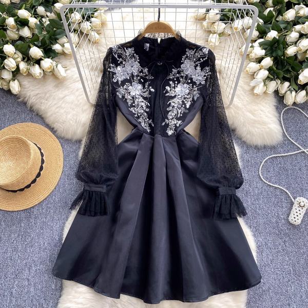 Vintage Beaded Embroidered Black Dress