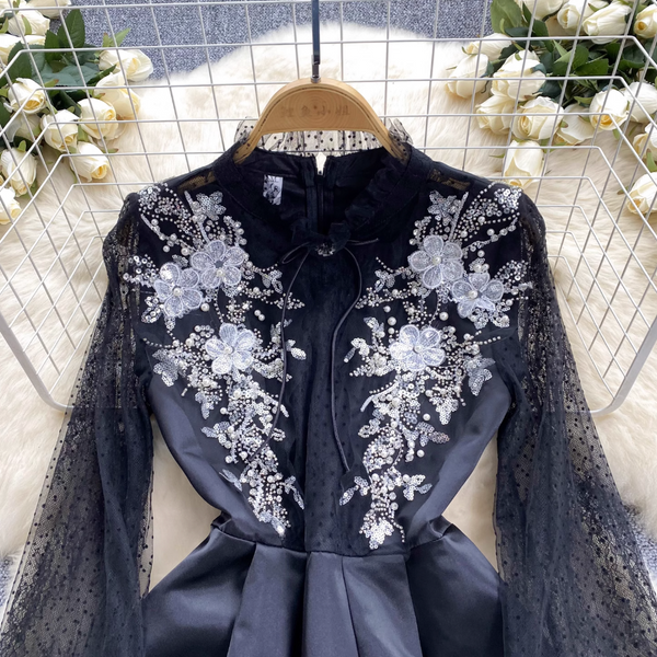 Vintage Beaded Embroidered Black Dress