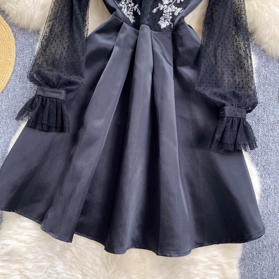 Vintage Beaded Embroidered Black Dress