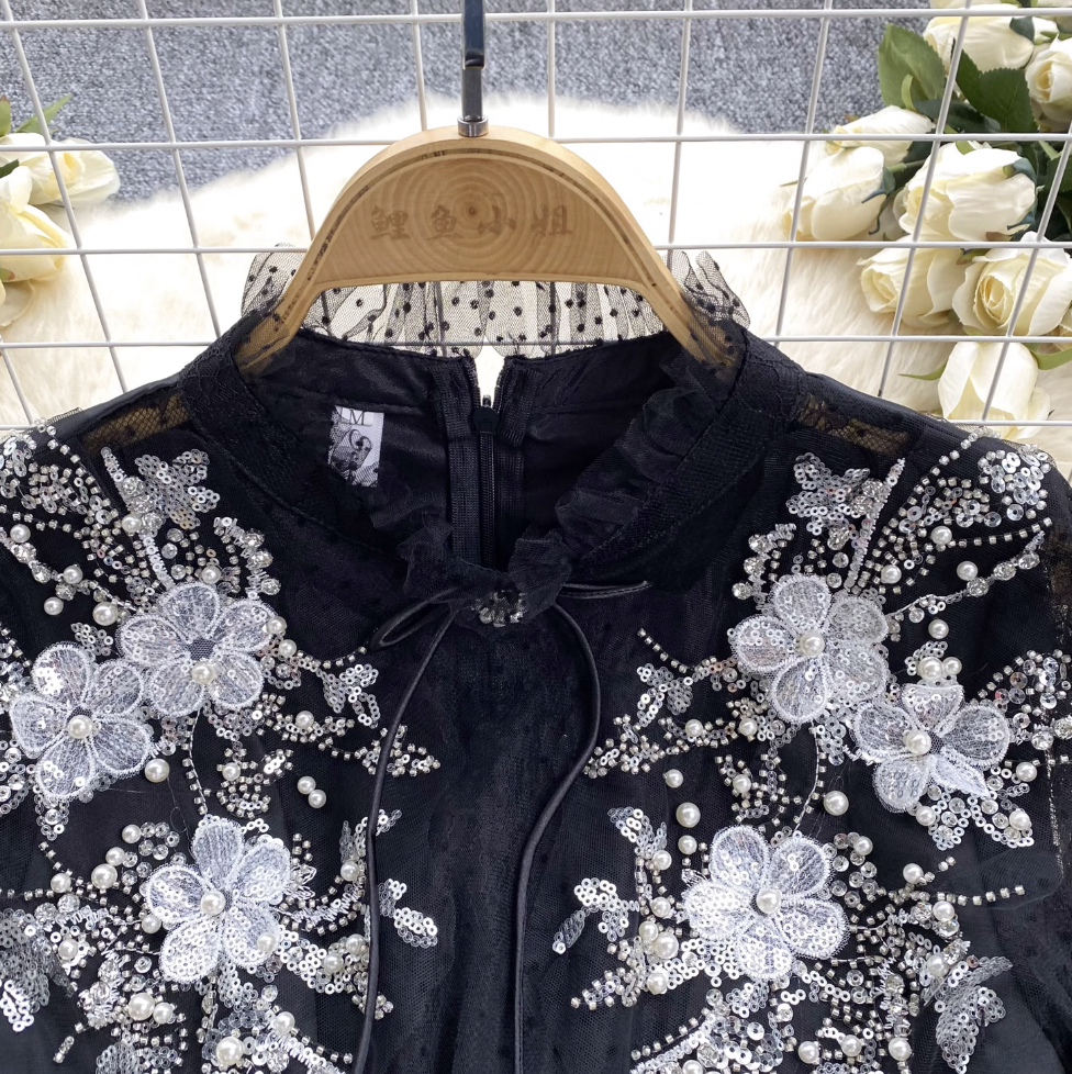 Vintage Beaded Embroidered Black Dress