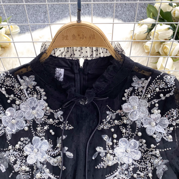 Vintage Beaded Embroidered Black Dress