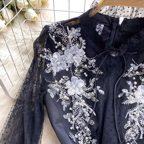Vintage Beaded Embroidered Black Dress