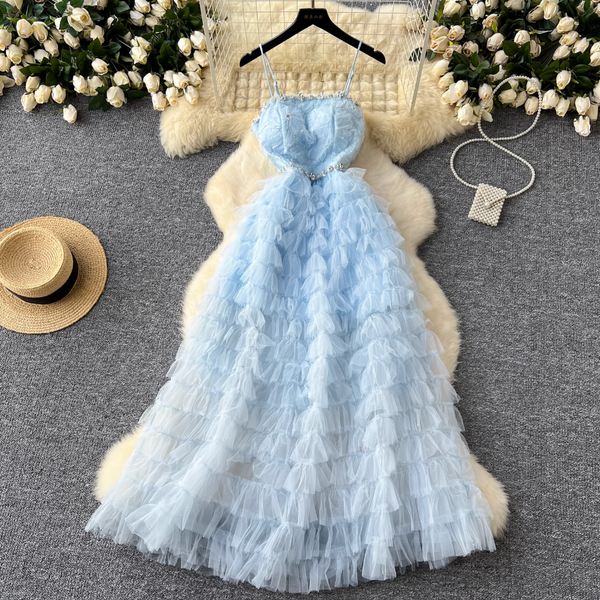 Fairy Blue Layered Mesh Slip Dress