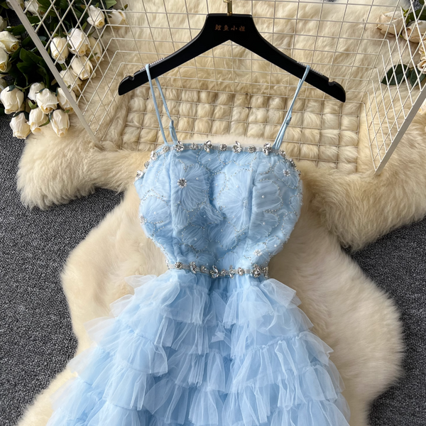 Fairy Blue Layered Mesh Slip Dress
