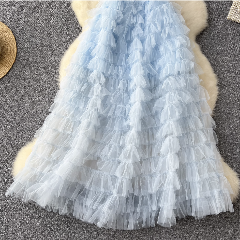Fairy Blue Layered Mesh Slip Dress