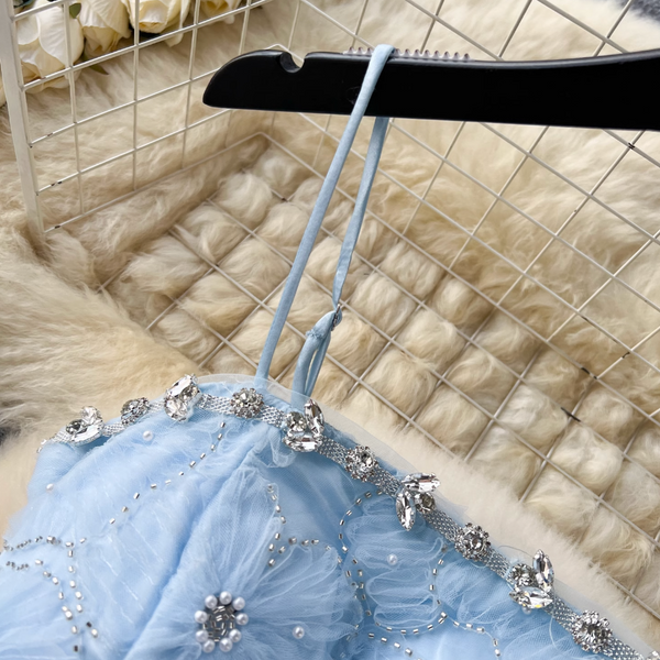 Fairy Blue Layered Mesh Slip Dress