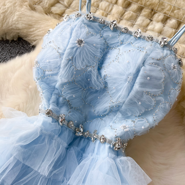Fairy Blue Layered Mesh Slip Dress