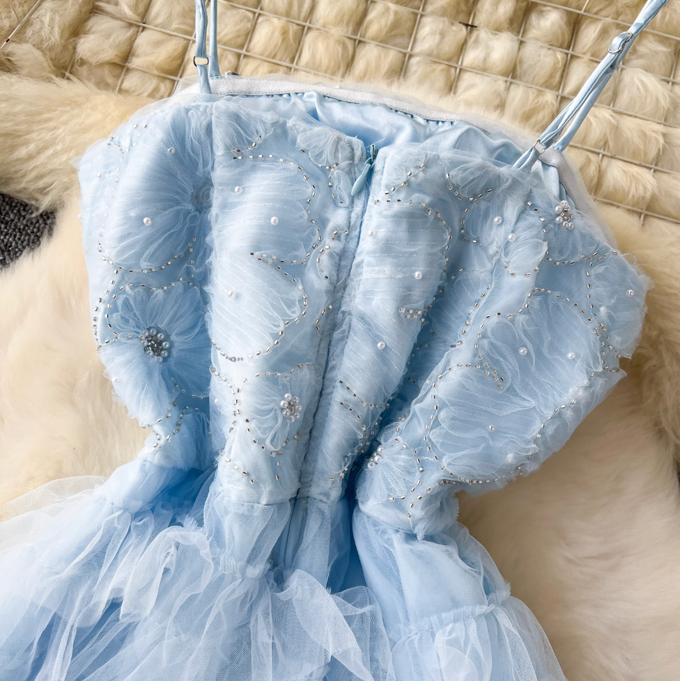 Fairy Blue Layered Mesh Slip Dress