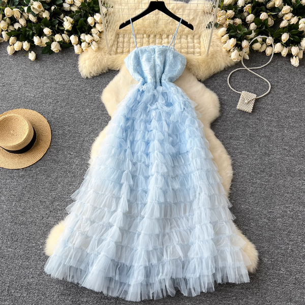 Fairy Blue Layered Mesh Slip Dress