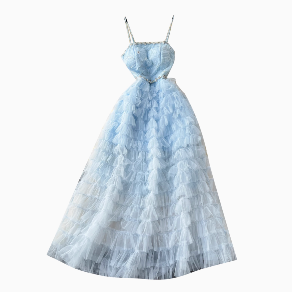 Fairy Blue Layered Mesh Slip Dress