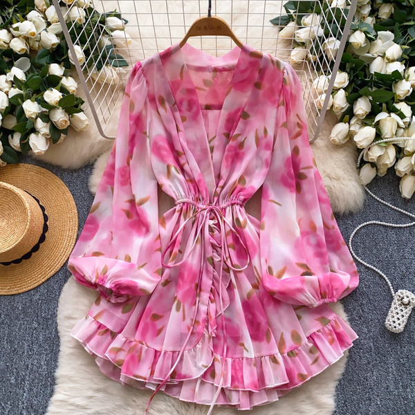 French Style Ruffled Floral Dress