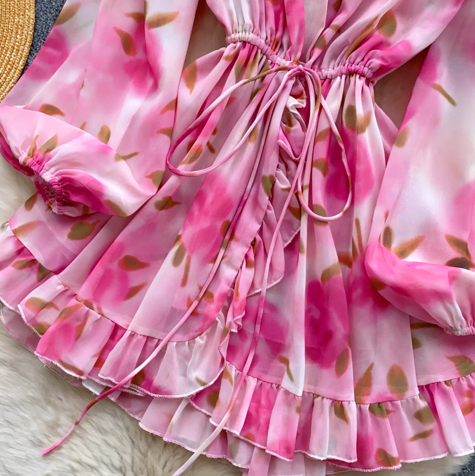 French Style Ruffled Floral Dress