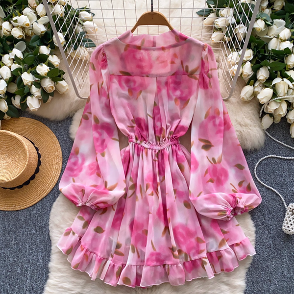 French Style Ruffled Floral Dress