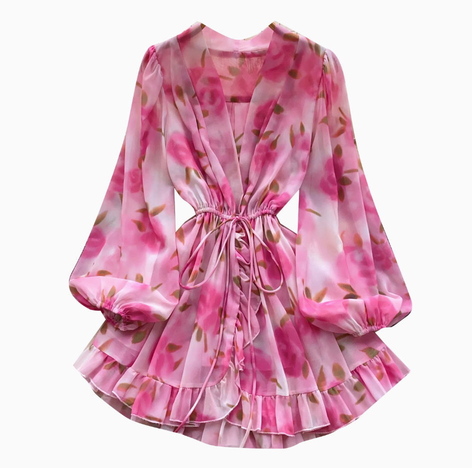 French Style Ruffled Floral Dress