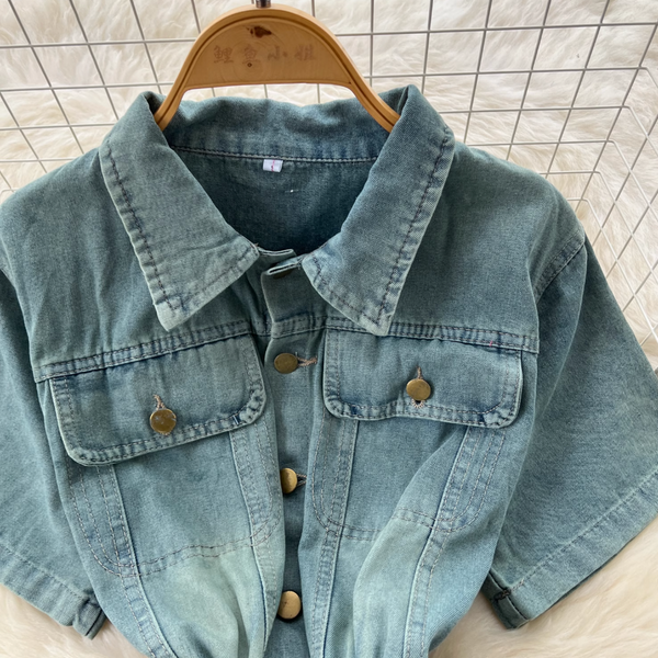 Niche Vintage Blue Denim Shirt Dress
