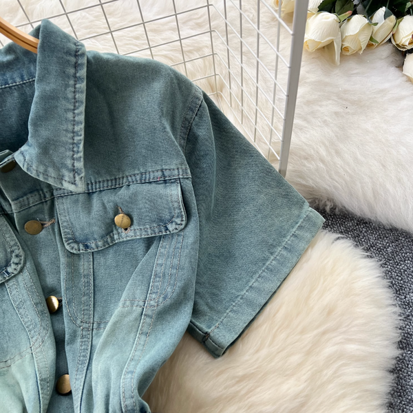 Niche Vintage Blue Denim Shirt Dress