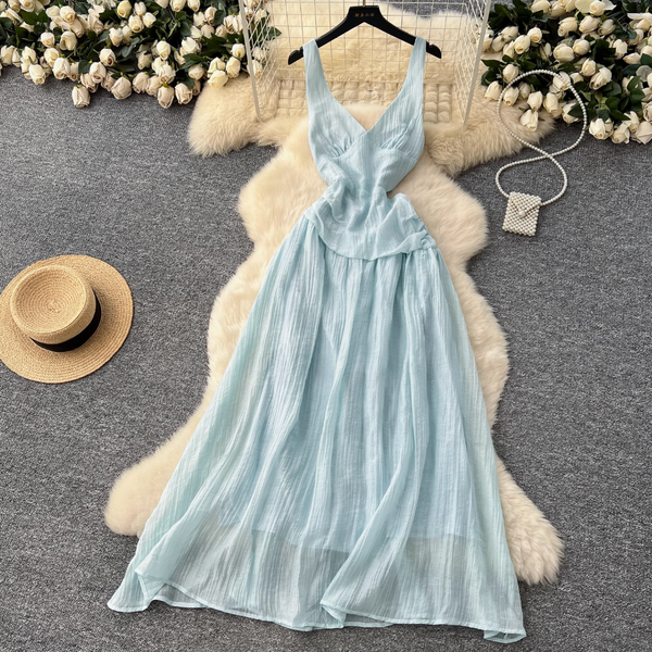 V-neck Backless Slim Slip Dress