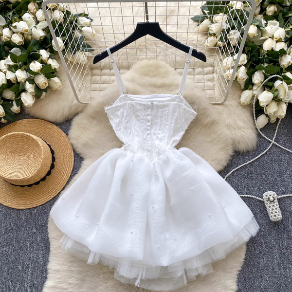 Furry Patchwork Puffy Mesh Slip Dress