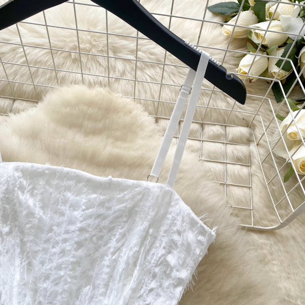 Furry Patchwork Puffy Mesh Slip Dress
