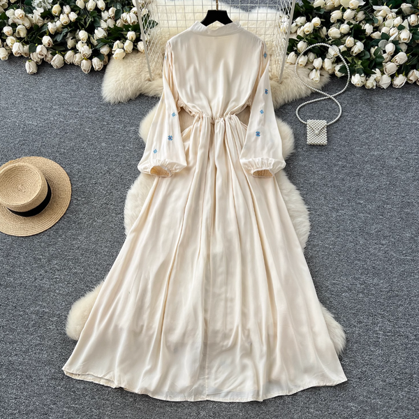 Vintage Pattern Embroidered Shirt Dress