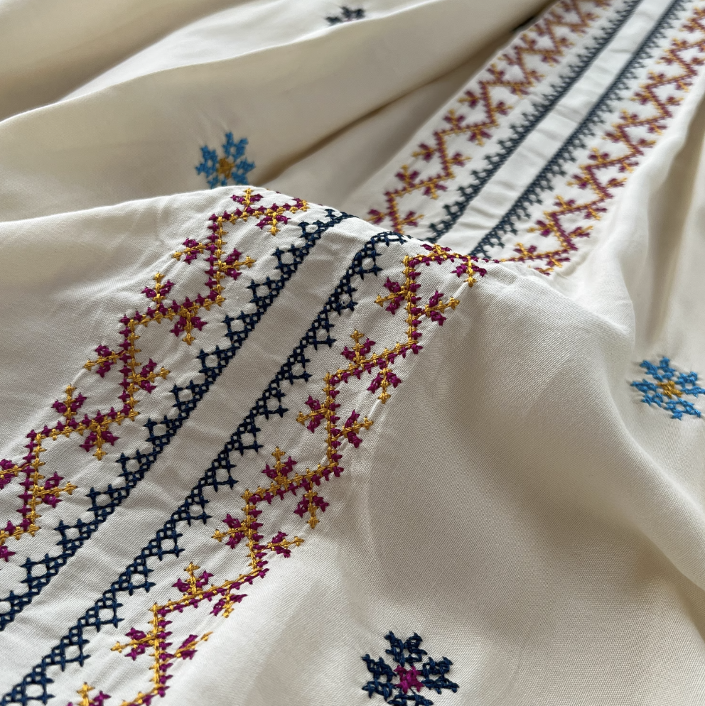 Vintage Pattern Embroidered Shirt Dress