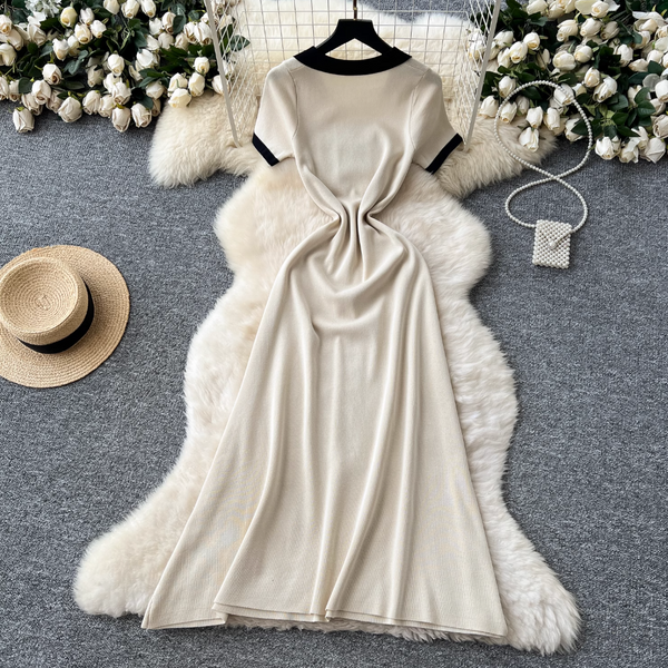 Double-breasted Color Blocking Knitted Dress