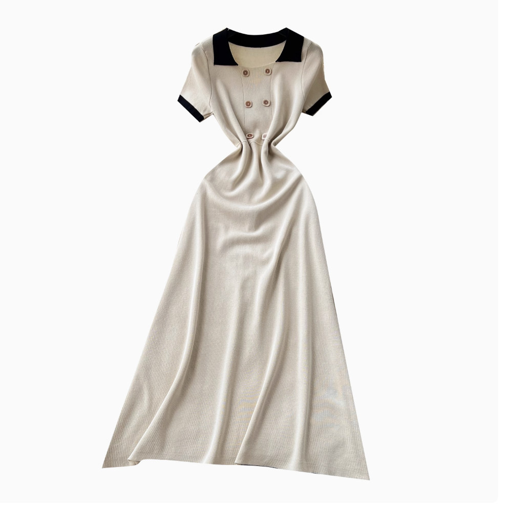 Double-breasted Color Blocking Knitted Dress