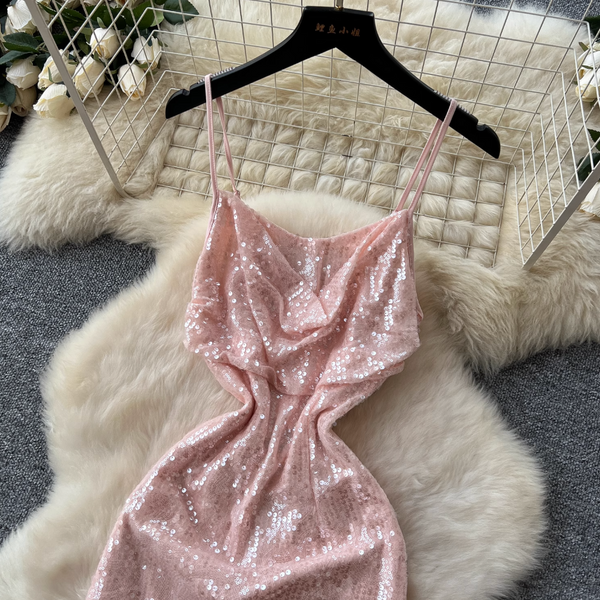 Pink Sequined Fishtail Slip Dress