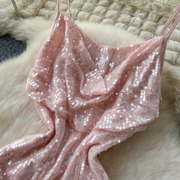 Pink Sequined Fishtail Slip Dress