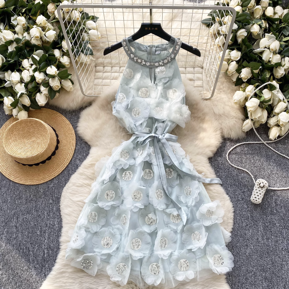 Premium Beaded Embroidery Halter Dress