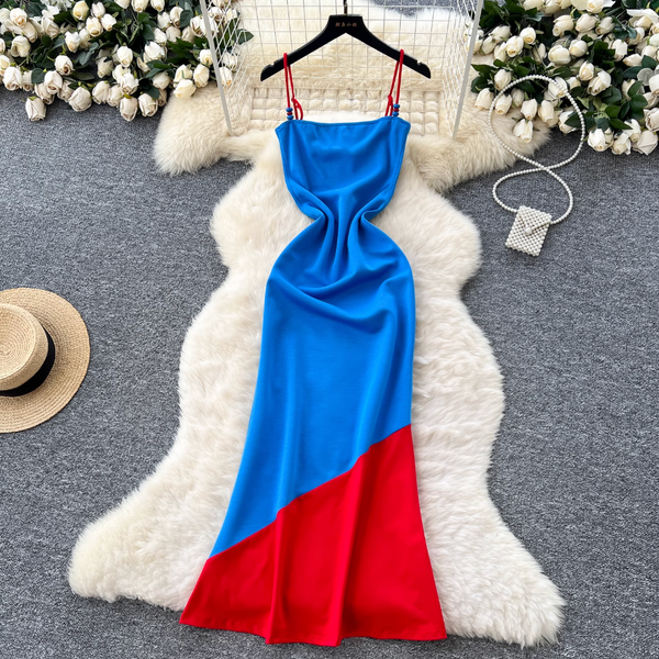 Vintage Color Blocking Slip Dress