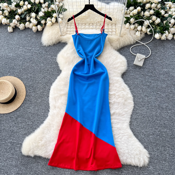Vintage Color Blocking Slip Dress
