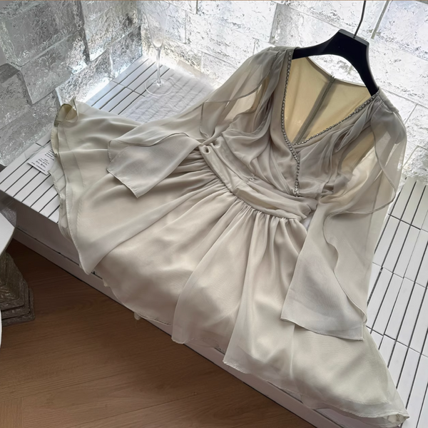 Beaded V-neck Fairy Chiffon Dress