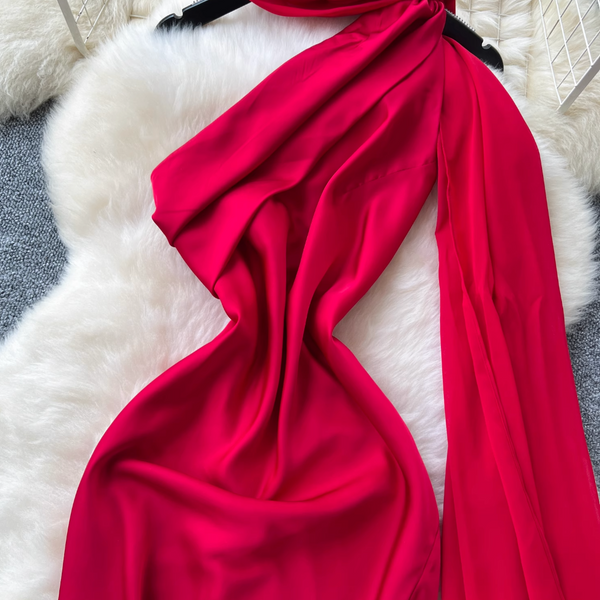 Red Split Party Dress with Ribbon