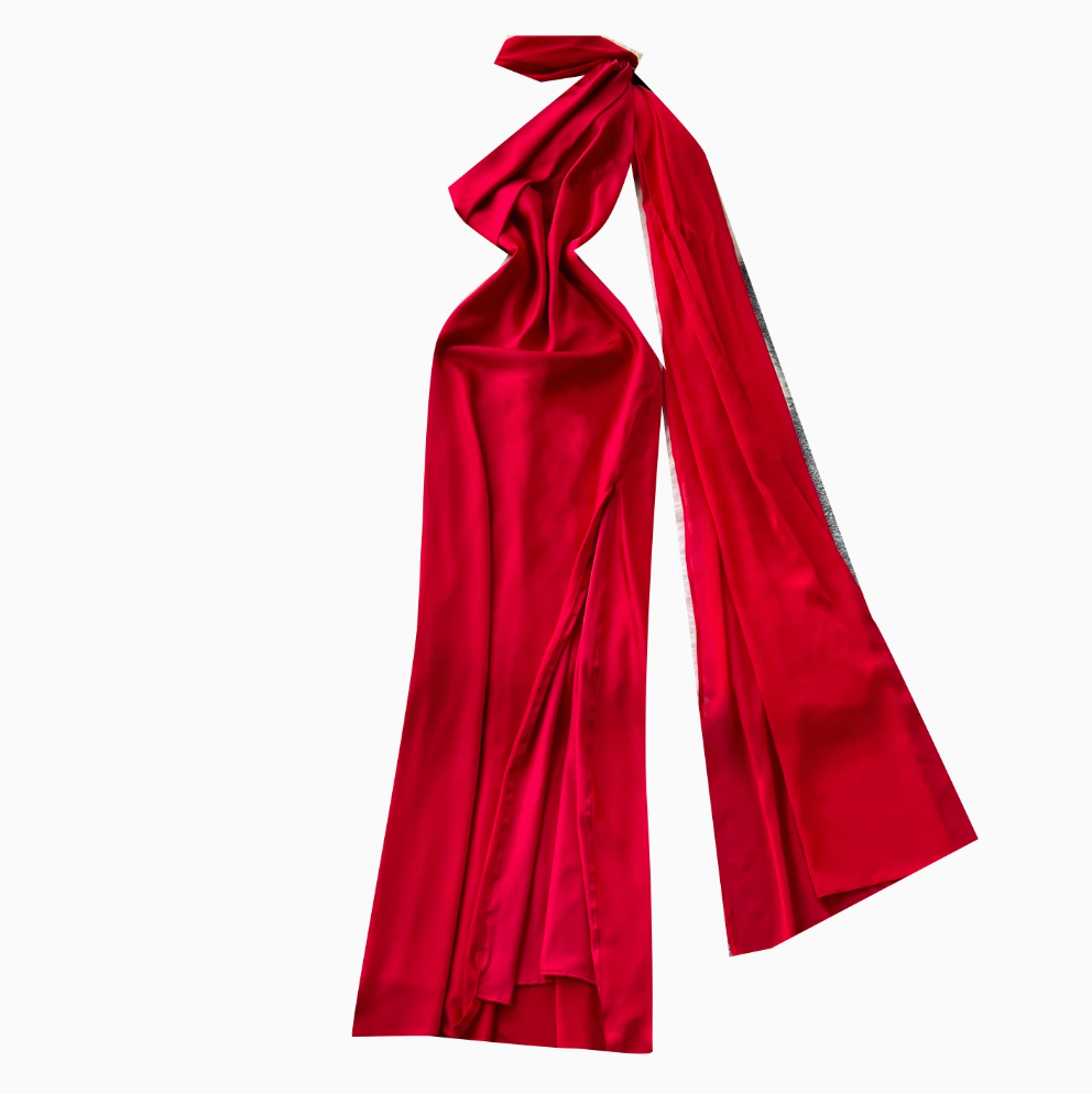 Red Split Party Dress with Ribbon